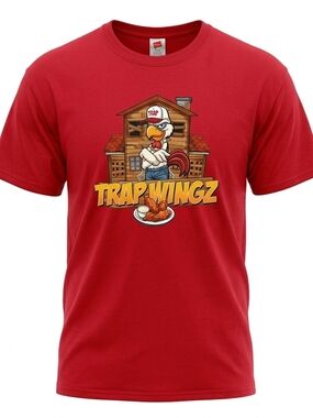 Trap Wingz Graphic T-Shirt | Red Streetwear Mascot Tee Size XL